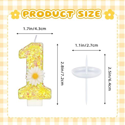 Birthday Candle 1, Yellow Flower Number 1 Candle 1st Candles for Cake Sunflower Theme Birthday Anniversary Cake Topper Decorations Candle Party Supplies(Yellow,1) in Saudi Arabia
