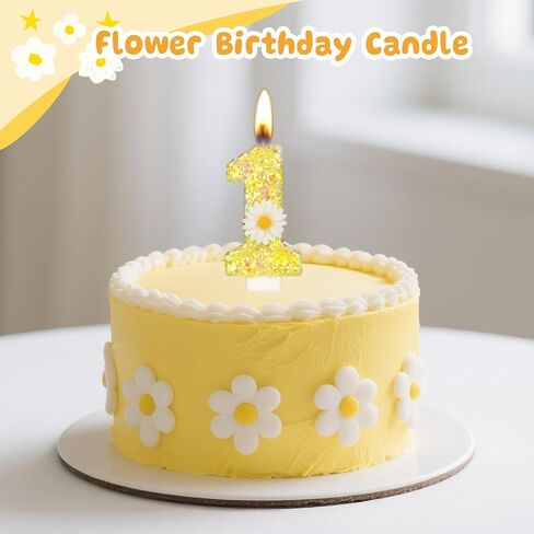 Birthday Candle 1, Yellow Flower Number 1 Candle 1st Candles for Cake Sunflower Theme Birthday Anniversary Cake Topper Decorations Candle Party Supplies(Yellow,1) in Saudi Arabia