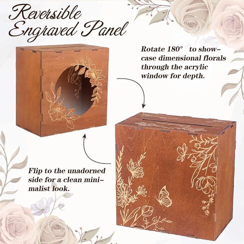 Wisreach Wooden Wedding Card Box with Acrylic Panel — Honeymoon Fund Box for Wedding, Rustic Wedding Card Boxes for Reception, Graduations, Birthdays, Baby and Bridal Showers in Saudi Arabia