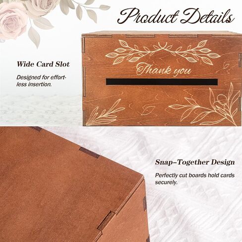 Wisreach Wooden Wedding Card Box with Acrylic Panel — Honeymoon Fund Box for Wedding, Rustic Wedding Card Boxes for Reception, Graduations, Birthdays, Baby and Bridal Showers in Saudi Arabia