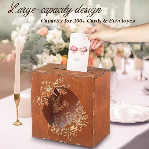 Wisreach Wooden Wedding Card Box with Acrylic Panel — Honeymoon Fund Box for Wedding, Rustic Wedding Card Boxes for Reception, Graduations, Birthdays, Baby and Bridal Showers in Saudi Arabia