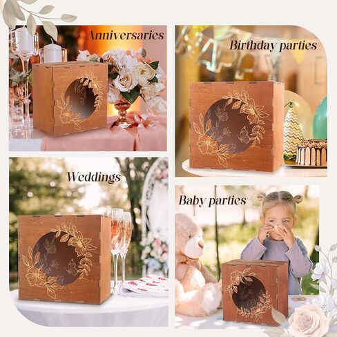 Wisreach Wooden Wedding Card Box with Acrylic Panel — Honeymoon Fund Box for Wedding, Rustic Wedding Card Boxes for Reception, Graduations, Birthdays, Baby and Bridal Showers in Saudi Arabia