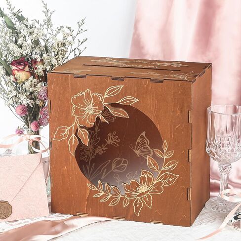 Wisreach Wooden Wedding Card Box with Acrylic Panel — Honeymoon Fund Box for Wedding, Rustic Wedding Card Boxes for Reception, Graduations, Birthdays, Baby and Bridal Showers in Saudi Arabia