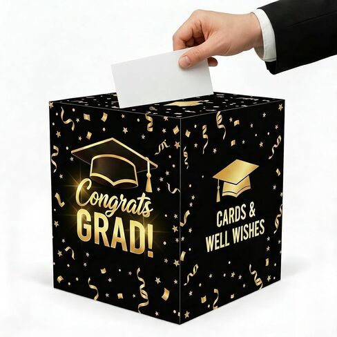 2026 Graduation Decorations Card Box Holder for Graduation Party, Congrats Grad Foldable Cardboard Decorations, 8.5 Inches Graduation Gift Box (Black) in Saudi Arabia