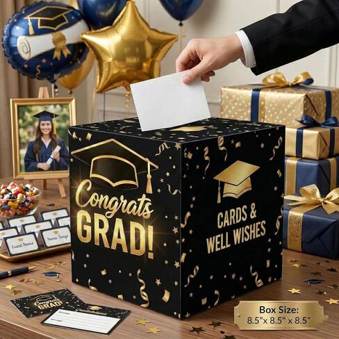 2026 Graduation Decorations Card Box Holder for Graduation Party, Congrats Grad Foldable Cardboard Decorations, 8.5 Inches Graduation Gift Box (Black) in Saudi Arabia