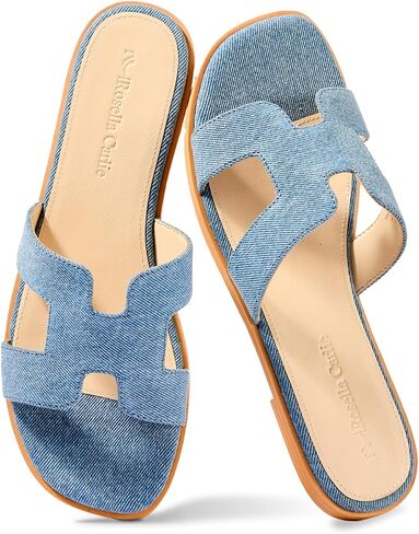 Rosella Carlie Leather Sandals for Women - Fashion Flat Womens Sandals with Memory Foam Insole - 2026 Summer Stylish and Non-Slip Slides Sandals Womens Footwear in Saudi Arabia