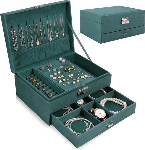 Jewelry Box Organizer 2-Layer Jewelry Organizers and Storage Case with Lock for Earrings Rings Necklace Large Jewelry Box for Women Girls (Light Purple) in Saudi Arabia
