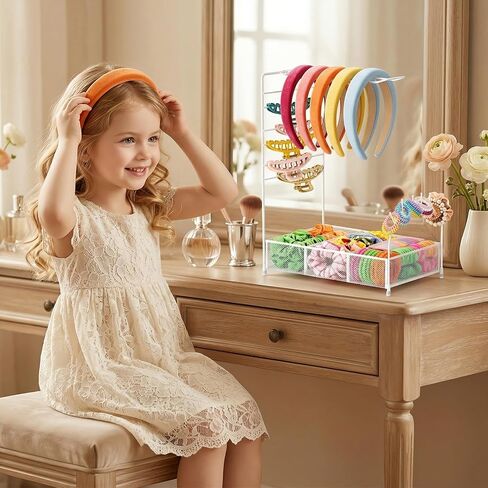 Hair Accessories Organizer, Versatile Headband Holder Stand Divided Storage Box for Scrunchies, Hair Clips, Hair Ties, Hair Claw Clips, Hair Accessories Storage Stand for Girls Women (White) in Saudi Arabia