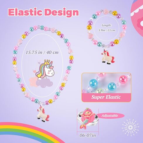 Unicorn Music Jewelry Box for girls with 21PCS Jewelrys - 5 Necklaces, 5 Bracelets, 5 Rings, 5 Hair Clips, Little Girls Jewelry Kids Mermaid Necklace for girls, Toddler Birthday Christmas Gift Age 3 4 6 8 in Saudi Arabia
