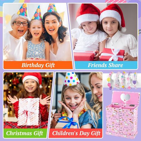 Unicorn Music Jewelry Box for girls with 21PCS Jewelrys - 5 Necklaces, 5 Bracelets, 5 Rings, 5 Hair Clips, Little Girls Jewelry Kids Mermaid Necklace for girls, Toddler Birthday Christmas Gift Age 3 4 6 8 in Saudi Arabia