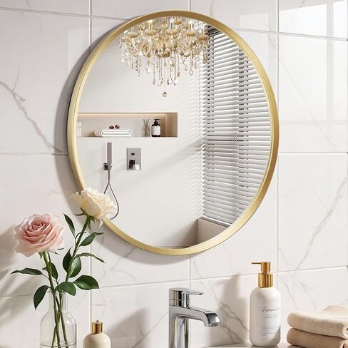 Brushed Gold Large Round Bathroom Mirror for Wall, 40 inch Large Gold Circle Mirror for Wall, New Frame Design, Tempered Glass,Wall Mounted Circle Mirror for Vanity, Entryway, Bedroom in Saudi Arabia