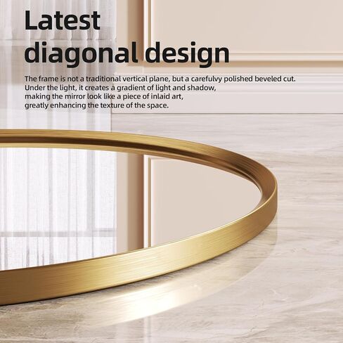 Brushed Gold Large Round Bathroom Mirror for Wall, 40 inch Large Gold Circle Mirror for Wall, New Frame Design, Tempered Glass,Wall Mounted Circle Mirror for Vanity, Entryway, Bedroom in Saudi Arabia