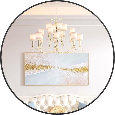 24 Inch Black Round Wall Mirror, Modern Metal Frame for Bathroom, Living Room, Bedroom Decor in Saudi Arabia