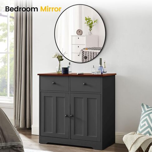 24 Inch Black Round Wall Mirror, Modern Metal Frame for Bathroom, Living Room, Bedroom Decor in Saudi Arabia