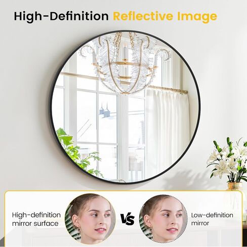 24 Inch Black Round Wall Mirror, Modern Metal Frame for Bathroom, Living Room, Bedroom Decor in Saudi Arabia