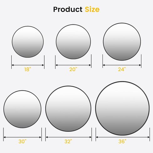 24 Inch Black Round Wall Mirror, Modern Metal Frame for Bathroom, Living Room, Bedroom Decor in Saudi Arabia
