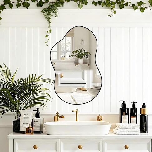 32"x20" Frameless Asymmetrical Irregular Bathroom Mirror, Wavy Vanity Wall Mirror for Modern Bathroom, Bedroom, Entryway, Living Room Decor in Saudi Arabia