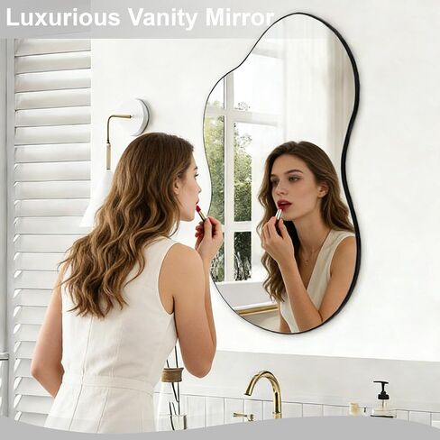 32"x20" Frameless Asymmetrical Irregular Bathroom Mirror, Wavy Vanity Wall Mirror for Modern Bathroom, Bedroom, Entryway, Living Room Decor in Saudi Arabia