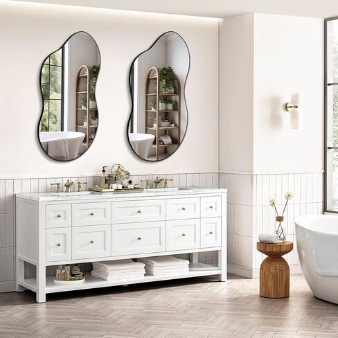 32"x20" Frameless Asymmetrical Irregular Bathroom Mirror, Wavy Vanity Wall Mirror for Modern Bathroom, Bedroom, Entryway, Living Room Decor in Saudi Arabia