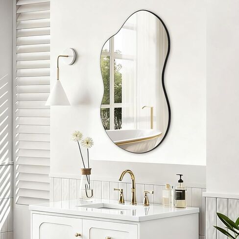32"x20" Frameless Asymmetrical Irregular Bathroom Mirror, Wavy Vanity Wall Mirror for Modern Bathroom, Bedroom, Entryway, Living Room Decor in Saudi Arabia