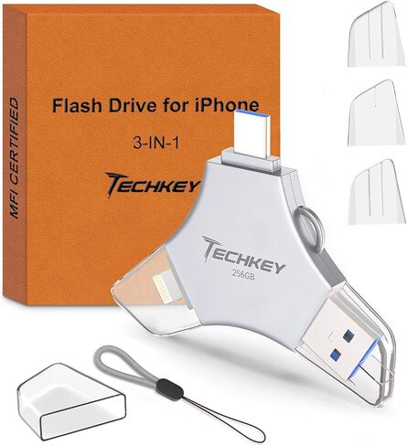 USB 3.0 Flash Drive 64gb for iPhone, 3in1 External Memory Picture Keeper Storage Stick for Photo/Video/Data Saver/Backup, V2.97 High Speed Thumb Drives for iPhone/iPad/Android/PC - Mink-Brown in Kuwait