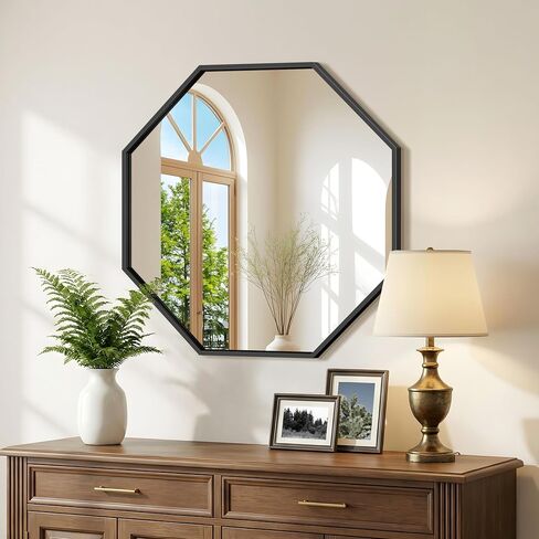 FORBATH 24x36 Inch Hexagon Mirror for Wall, Black Bathroom Mirror for Over Sink with Iron Frame, Vanity Mirror Hanging for Bedroom Entryway Hallway Living Room, Horizontal/Vertical in Kuwait