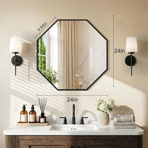 FORBATH 24x36 Inch Hexagon Mirror for Wall, Black Bathroom Mirror for Over Sink with Iron Frame, Vanity Mirror Hanging for Bedroom Entryway Hallway Living Room, Horizontal/Vertical in Kuwait