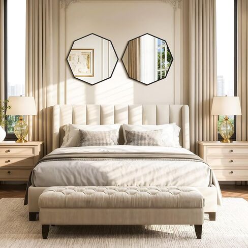 FORBATH 24x36 Inch Hexagon Mirror for Wall, Black Bathroom Mirror for Over Sink with Iron Frame, Vanity Mirror Hanging for Bedroom Entryway Hallway Living Room, Horizontal/Vertical in Kuwait
