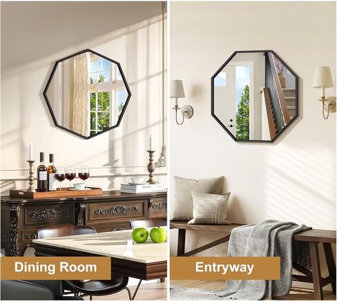 FORBATH 24x36 Inch Hexagon Mirror for Wall, Black Bathroom Mirror for Over Sink with Iron Frame, Vanity Mirror Hanging for Bedroom Entryway Hallway Living Room, Horizontal/Vertical in Kuwait