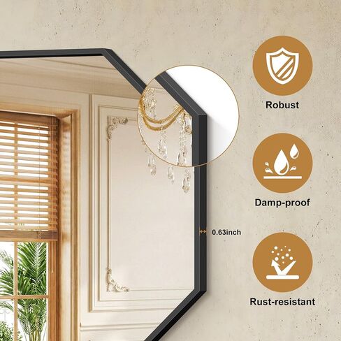 FORBATH 24x36 Inch Hexagon Mirror for Wall, Black Bathroom Mirror for Over Sink with Iron Frame, Vanity Mirror Hanging for Bedroom Entryway Hallway Living Room, Horizontal/Vertical in Kuwait