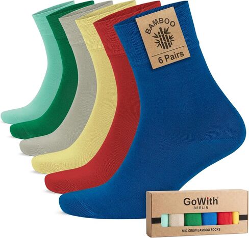 GoWith 6 Pairs Bamboo Crew Dress Socks for Men & Women, Casual Mid-Calf Socks, Breathable Rayon, Premium, Seamless Toe 3560 in Saudi Arabia