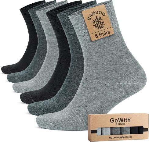 GoWith 6 Pairs Bamboo Crew Dress Socks for Men & Women, Casual Mid-Calf Socks, Breathable Rayon, Premium, Seamless Toe 3560 in Saudi Arabia