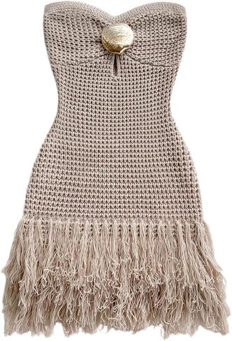 SweatyRocks Women's Boho Summer Vacation Strapless Crochet Fringe Tube Top Mini Dress in Saudi Arabia