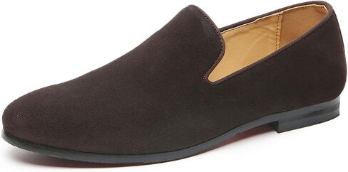 Santimon Mens Shoes Suede Slip-on Penny Loafers Casual Smoking Slippers Driving Dress Shoes Black Brown Ivory Khaki in Kuwait