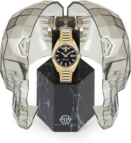 ساعة Philipp Plein Date Superlative Collection الفاخرة للرجال مع سوار ذهبي وحافظة تتميز بمينا أسود in Kuwait