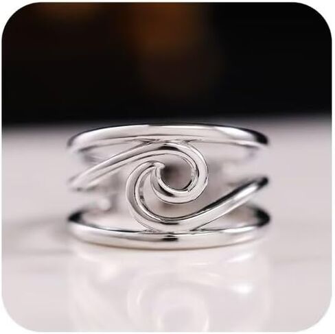 Wave Design 925 Sterling Silver Ring Wave Band Ring Fashion Jewelry for Women Silver Stackable Rings Wedding Ring Engagement Wedding Party Band Ring Size 8 in Saudi Arabia