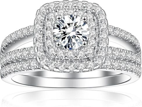 Luxury Wedding Ring Sets for Women Round 1CT AAAAA CZ White Gold Plated S925 Sterling Silver Engagement Ring Wedding Band in Saudi Arabia