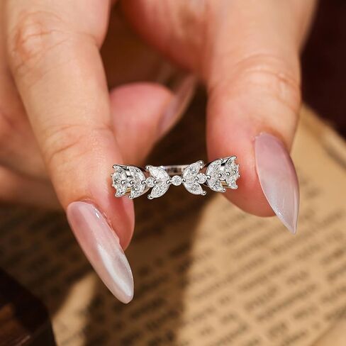 Wuziwen Marquise Moissanite أربطة زفاف للنساء خاتم الخلود خواتم الخطبة لها D اللون VVS1 مقاس 5-10 in Kuwait