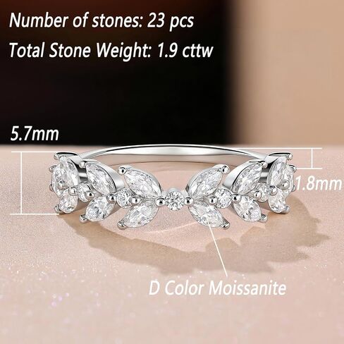 Wuziwen Marquise Moissanite أربطة زفاف للنساء خاتم الخلود خواتم الخطبة لها D اللون VVS1 مقاس 5-10 in Kuwait