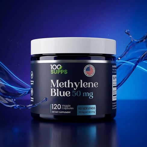 Methylene Blue Capsules 50 mg, 120 Veggie Capsules, 60 Servings, Pre-Measured Daily Capsule Format, Third-Party Tested, Manufactured in USA in Saudi Arabia