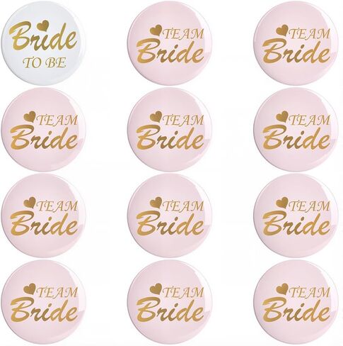 SUNNYCLUE 1 Box 12pcs Bridal Shower Pins Bridal Buttons Pin Plastic Tinplate Pink White Team Bride Group Squad Badge Bride To Be Bridesmaid Button Brooch Set for Wedding Bachelorette Party Accessories in Kuwait
