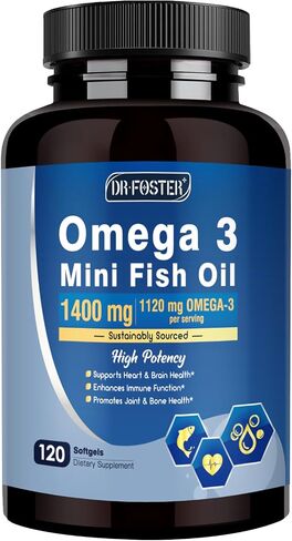 Omega-3 Fish Oil Mini Softgels, 1120mg Omega 3 with DHA + EPA - Burpless, Easy-to-Swallow - Supports Heart, Brain & Eye Health - with Vitamin D3 & E - Wild-Caught, Non-GMO-120 Softgels in Saudi Arabia