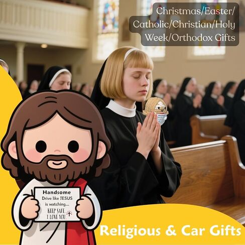 Crochet Little Jesus Dad Gifts: Father's Day Birthday Present for Men Dad Husband Boyfriend Handmade Car Hanging Accessories Car Decors with 'Keep Safe' Cards, Christian Catholic Religious Gift Ideas in Saudi Arabia