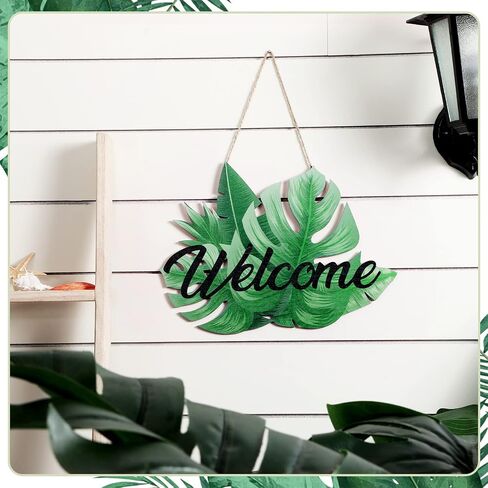Bucherry علامة ترحيب استوائية Monstera Leaf Wood ديكور للباب الأمامي الصيف الربيع لوحات زخرفية خشبية معلقة علامة هاواي تحت عنوان إكليل زينة الباب شماعات in Kuwait