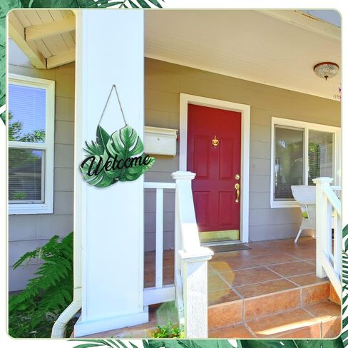 Bucherry علامة ترحيب استوائية Monstera Leaf Wood ديكور للباب الأمامي الصيف الربيع لوحات زخرفية خشبية معلقة علامة هاواي تحت عنوان إكليل زينة الباب شماعات in Kuwait