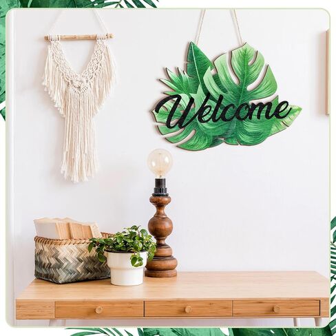 Bucherry علامة ترحيب استوائية Monstera Leaf Wood ديكور للباب الأمامي الصيف الربيع لوحات زخرفية خشبية معلقة علامة هاواي تحت عنوان إكليل زينة الباب شماعات in Kuwait