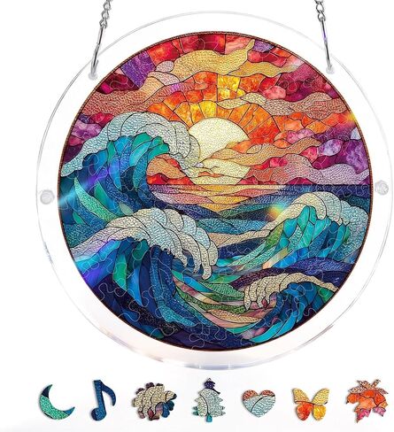 WOODBESTS Acrylic Jigsaw Puzzle Suncatcher 83 Pieces-Glazed Mountain Moon, DIY Acrylic Puzzle Sun Catcher, Window&Garden Decor, Unique Gifts for Mom, Women,Wife, Sisters, Aunt, Besties 7.4in in Saudi Arabia
