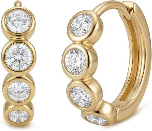 أقراط للنساء ذهب هوجي هوب مكعب زركونيا 14K مجوهرات يومية صغيرة بسيطة لا تسبب الحساسية in Kuwait