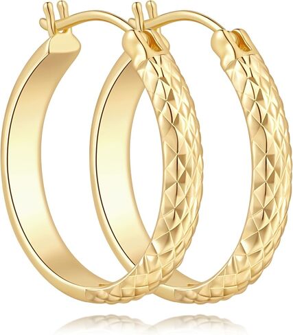 Gold Hoop Earrings 14K Gold Earrings for Women 14K Gold Hoop Earring for Womens Hoops Mesh Engrave with Vintage Elegance Hoops Earring for Womens in Saudi Arabia