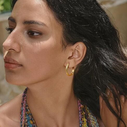 Gold Hoop Earrings 14K Gold Earrings for Women 14K Gold Hoop Earring for Womens Hoops Mesh Engrave with Vintage Elegance Hoops Earring for Womens in Saudi Arabia
